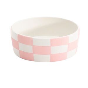 8in pink checkered ceramic pet bowl